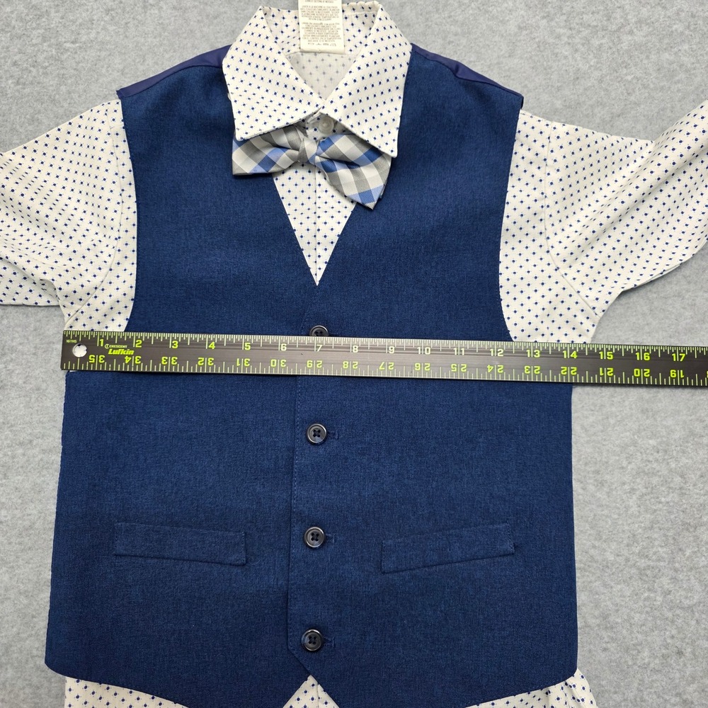 Van Heusen Boy Size 8 3 Piece Dress Set Blue Plaid Bow Tie White Dot Shirt Vest - Picture 8 of 12